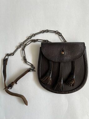 Vintage Sporran Kilt Purse Scottish Brown Leather 3 Tassels Flap Front